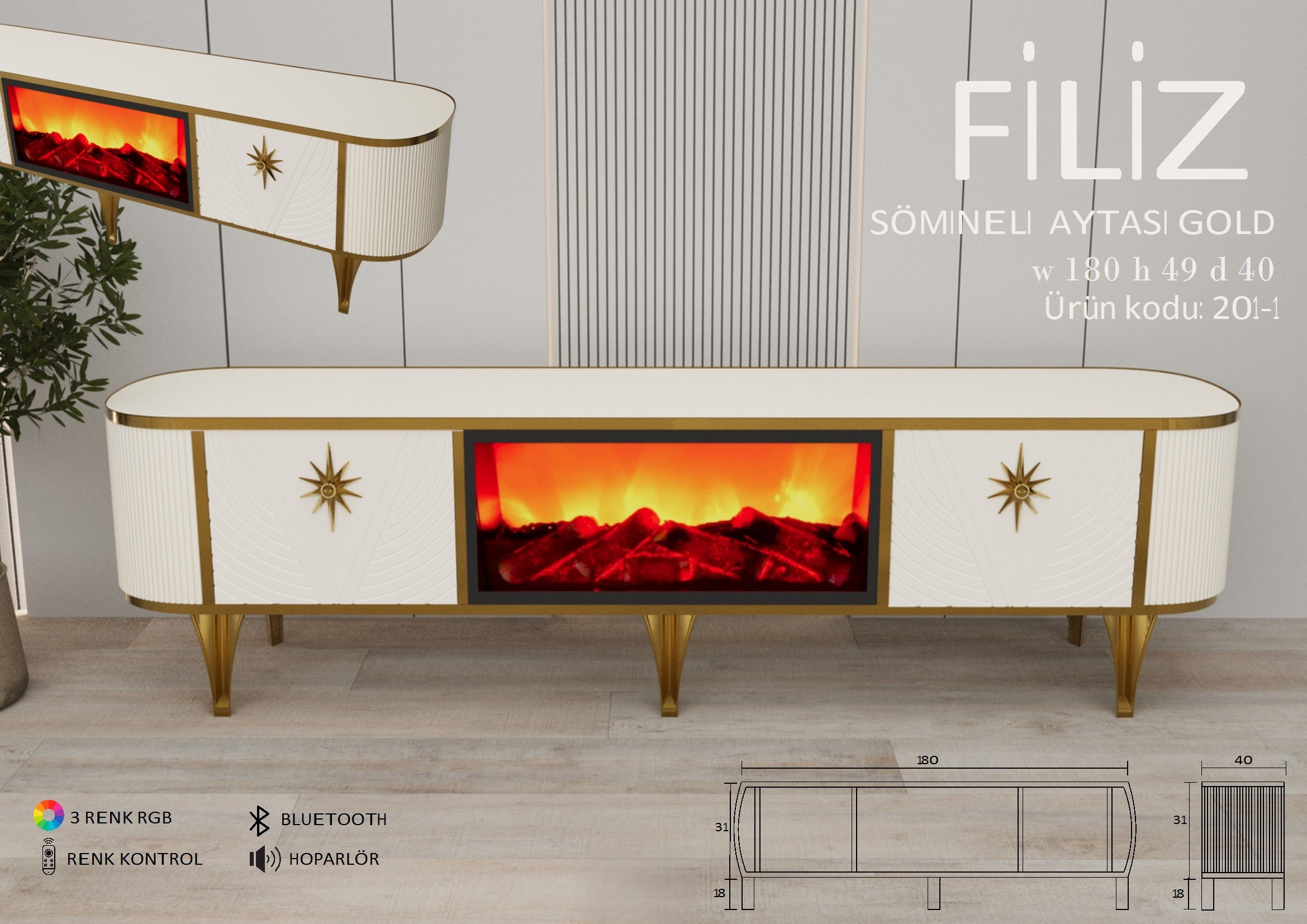 Filiz Şömineli Gold Ünite Modeli