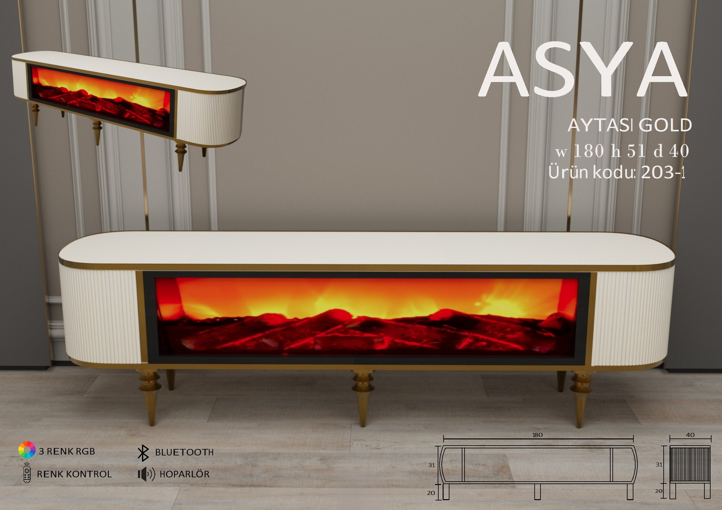 Asya Şömineli Gold Ünite Modeli