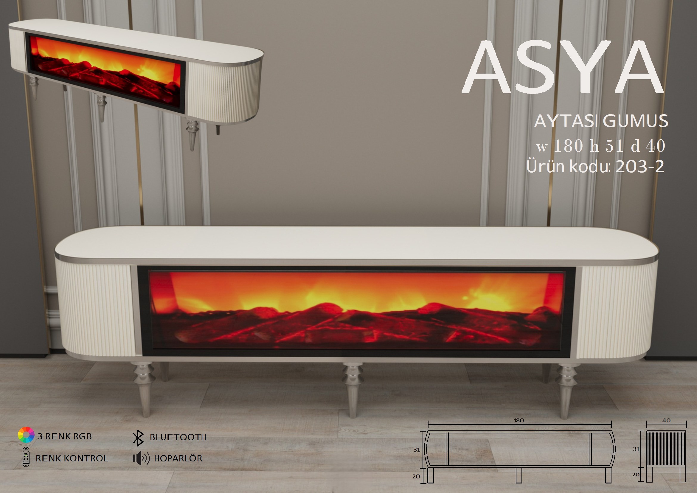 Asya Şömineli Gümüş Ünite Modeli