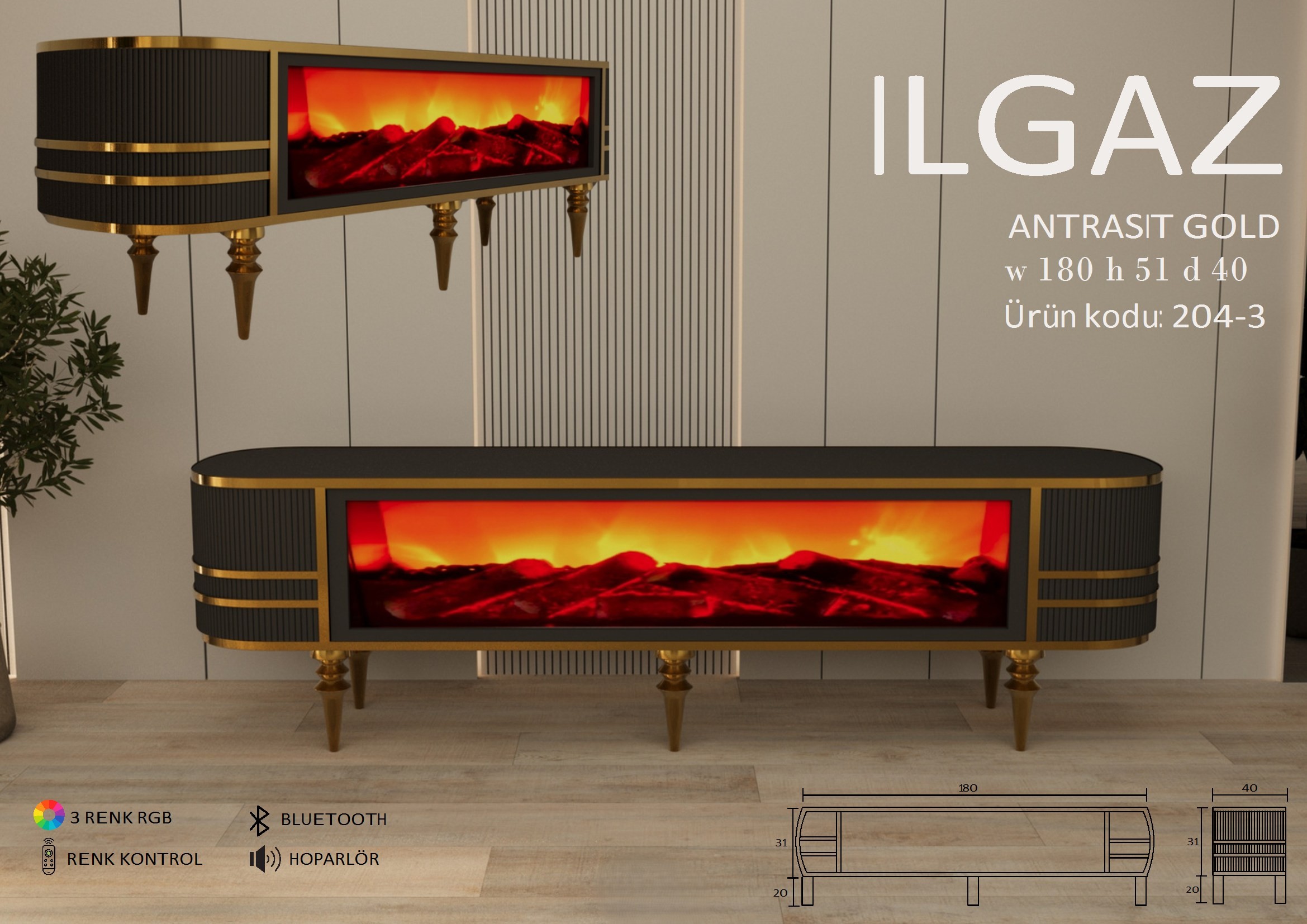 Ilgaz Şömineli Antrasit Gold Ünite Modeli