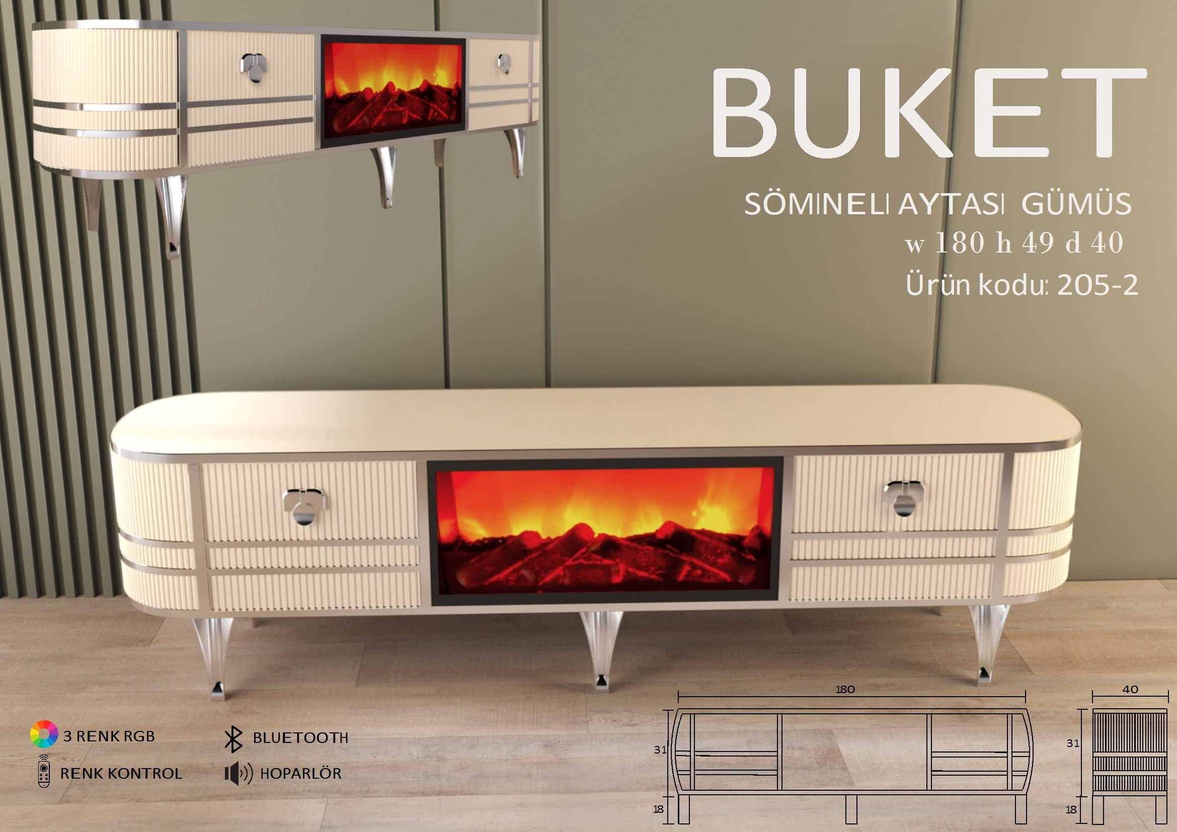 Buket Şömineli Gümüş Ünite Modeli