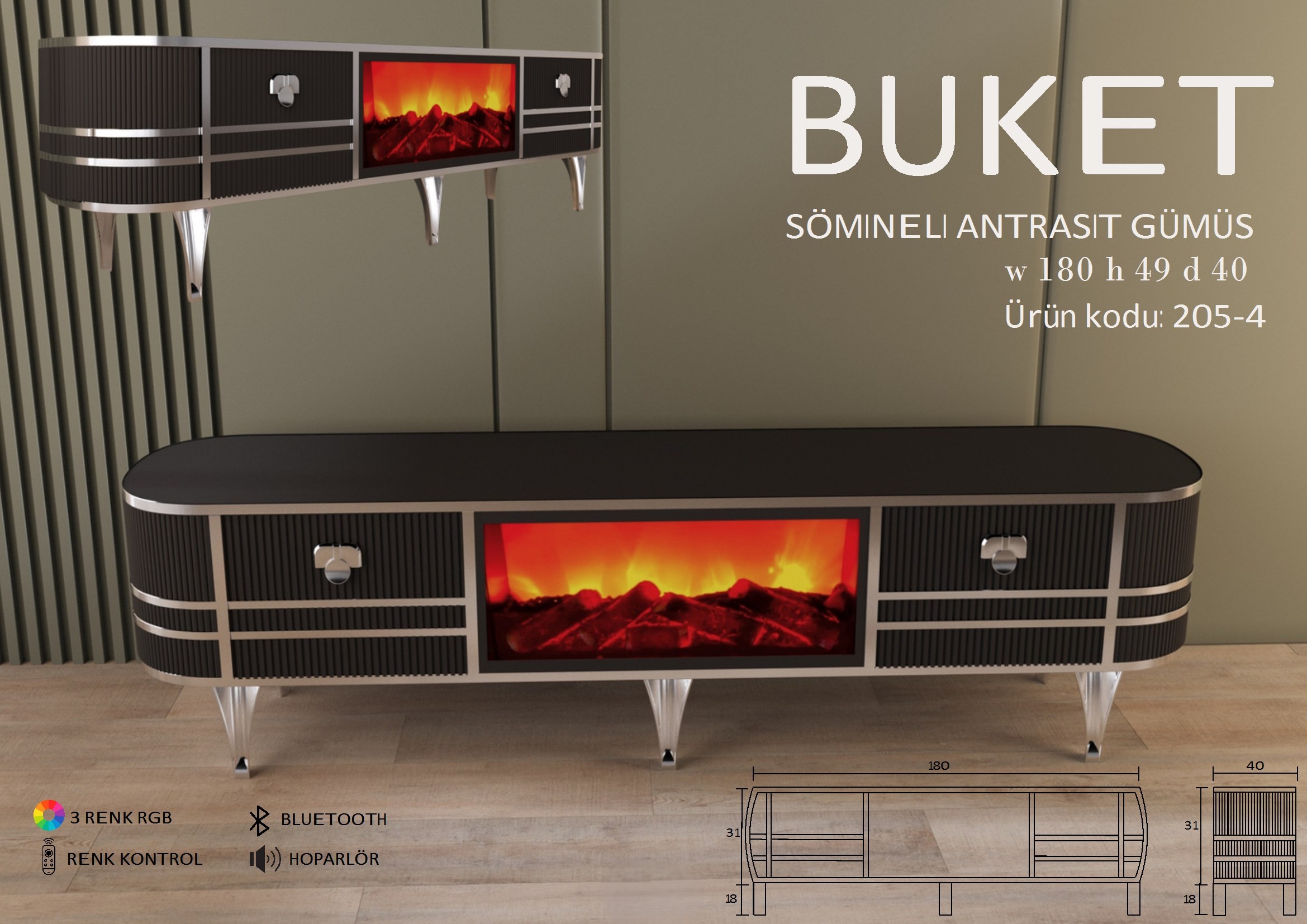 Buket Şömineli Antrasit Gümüş Ünite Modeli